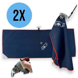 2X 16" x 40" Large Light Duty Magnetic Golf Towel I Scrub Pad I Wash Pocket BLUE